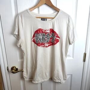 KISS Graphic T-Shirt Red Lips Leopard Logo Band Tee Size 2XL Rock Music